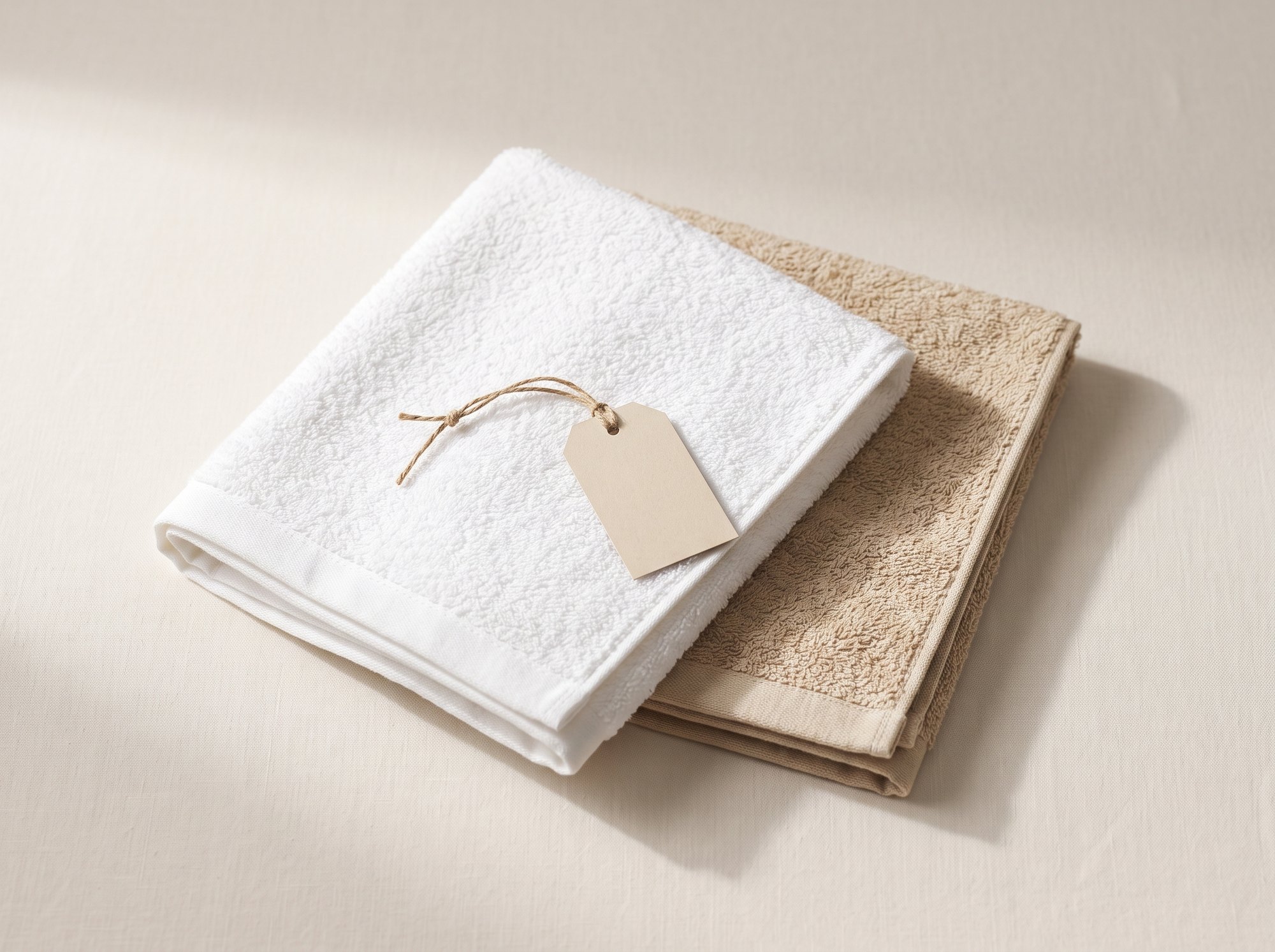 Two folded cotton towel samples